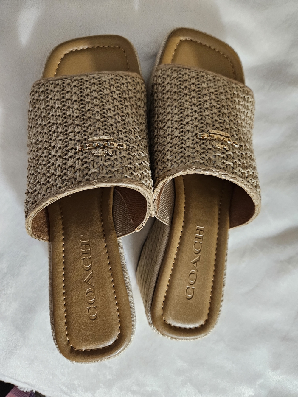 COACH Phobe Rafia Women's Natural Jute Woven Platform Slide Sandals 6.5B New - Picture 5 of 9
